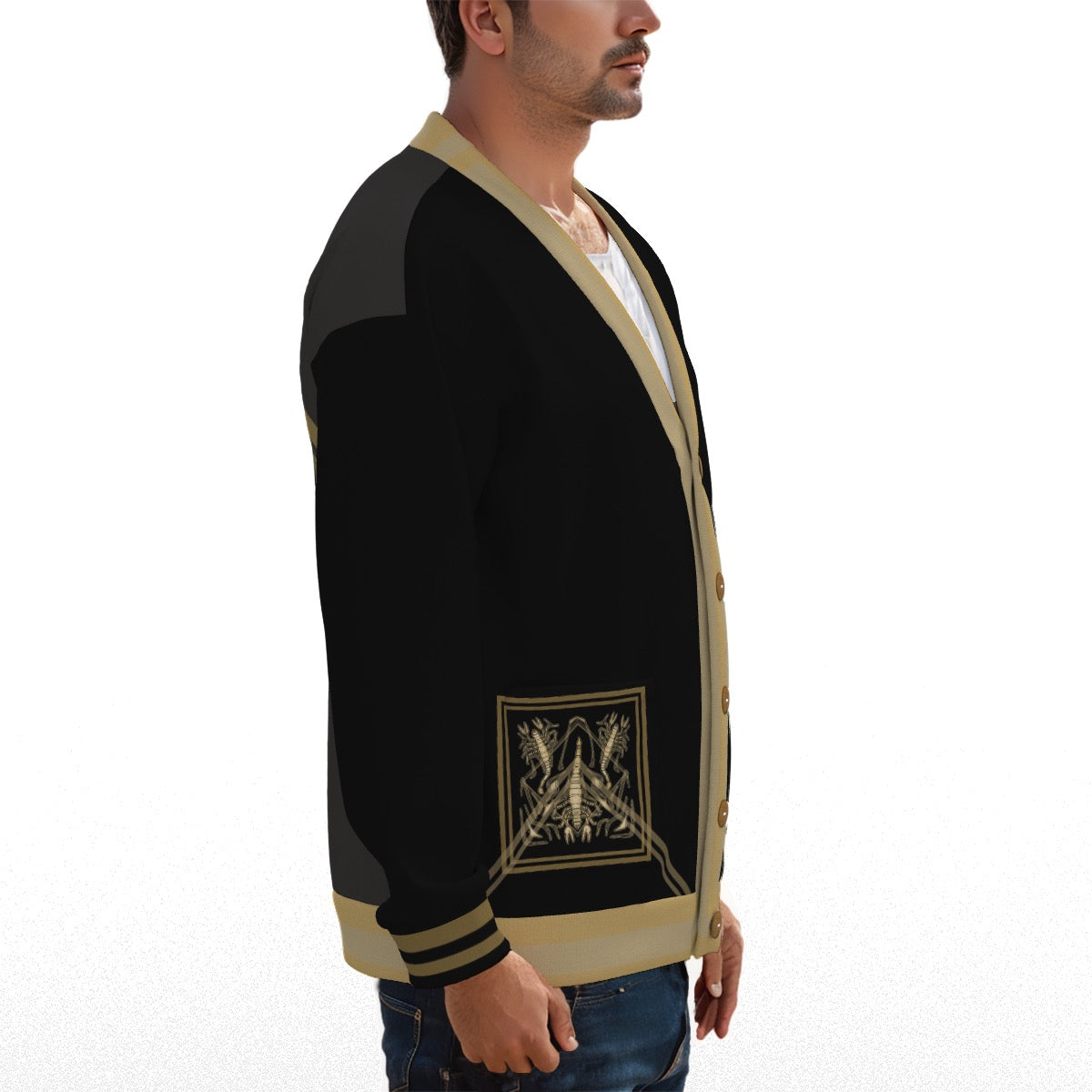 Scorpion Gild Unisex V-neck Knitted Fleece Cardigan With Button Closure