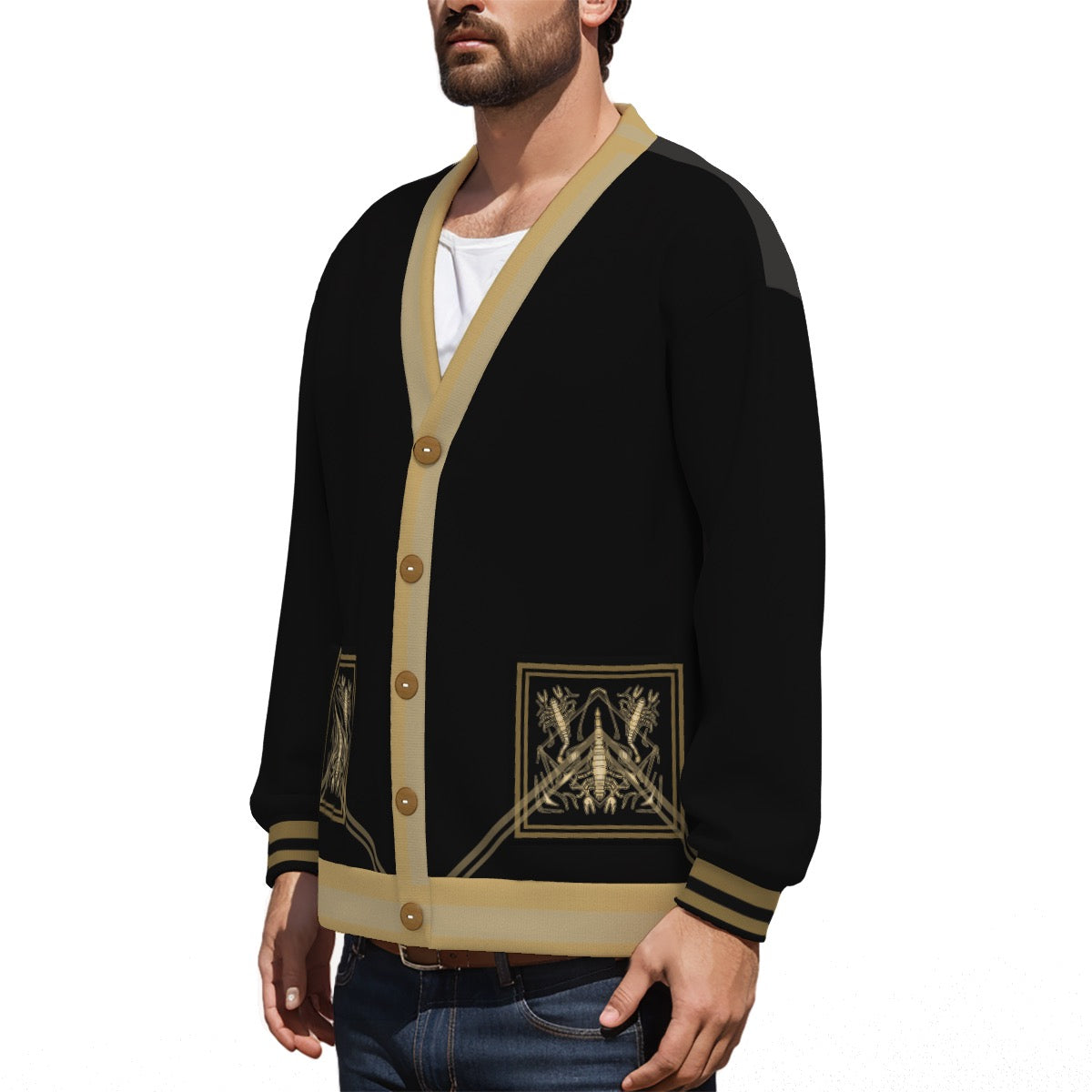 Scorpion Gild Unisex V-neck Knitted Fleece Cardigan With Button Closure