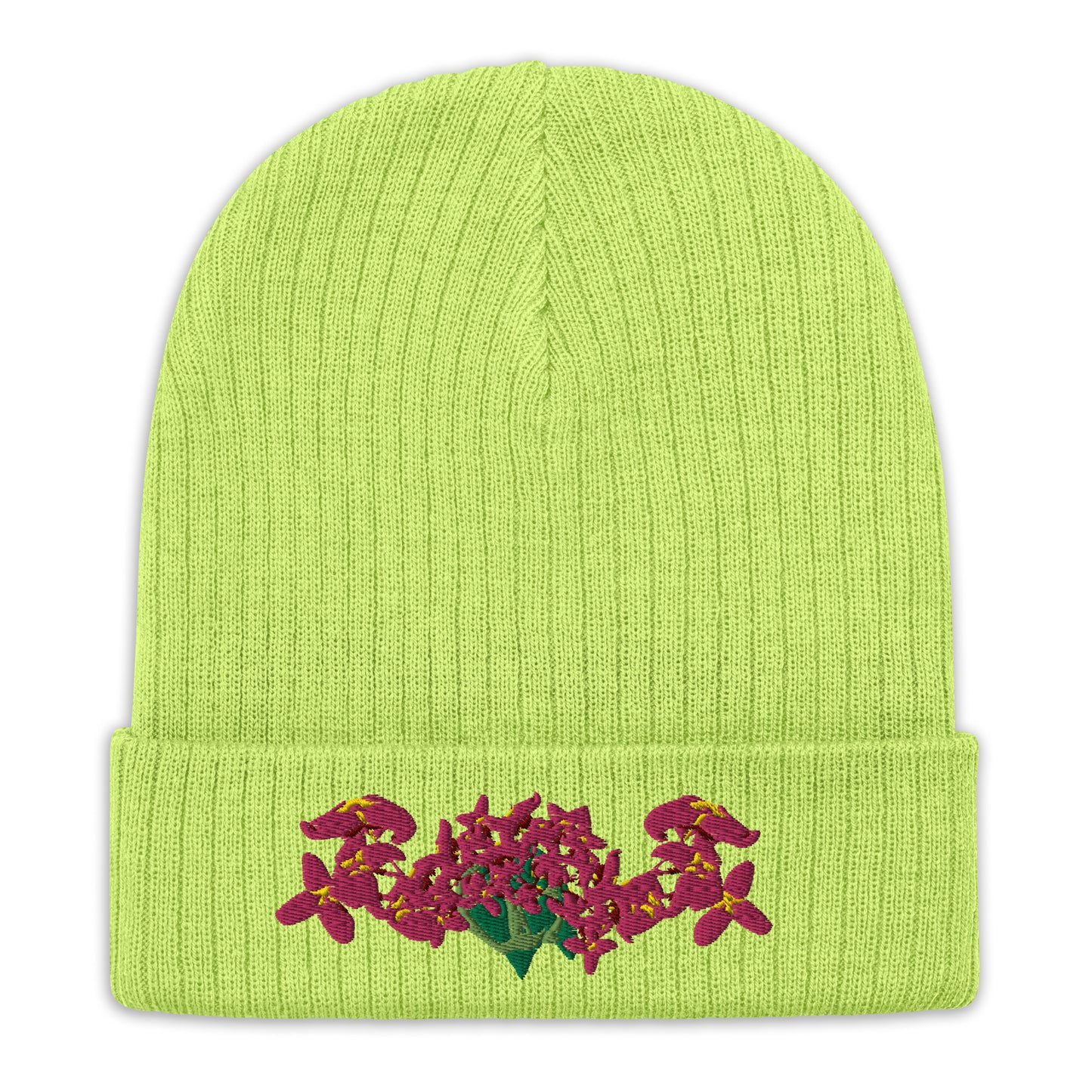 A Creeping Flower Ribbed Knit Beanie Hat