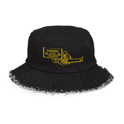 Too Hot For Human Consumption Distressed Denim Bucket Hat