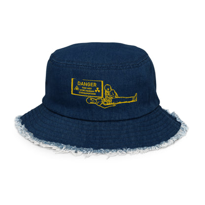 Too Hot For Human Consumption Distressed Denim Bucket Hat