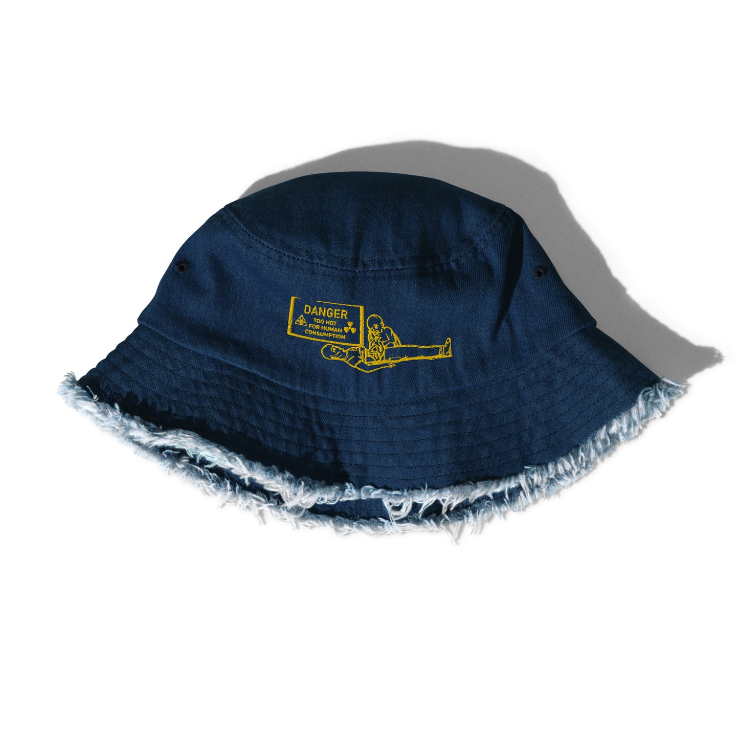 Too Hot For Human Consumption Distressed Denim Bucket Hat