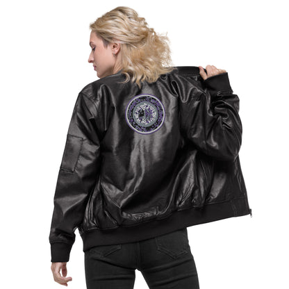 Codawinx Blossom Logo Embroidered Leather Bomber Jacket