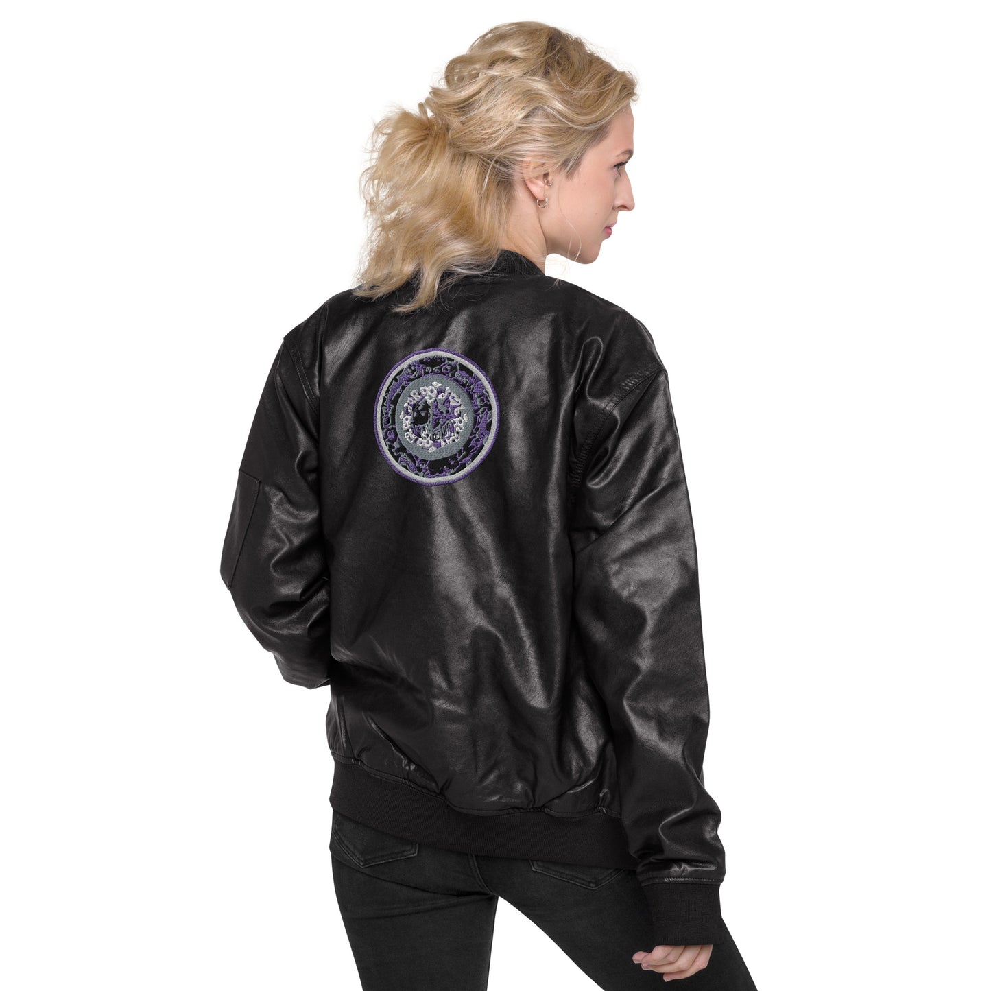 Codawinx Blossom Logo Embroidered Leather Bomber Jacket