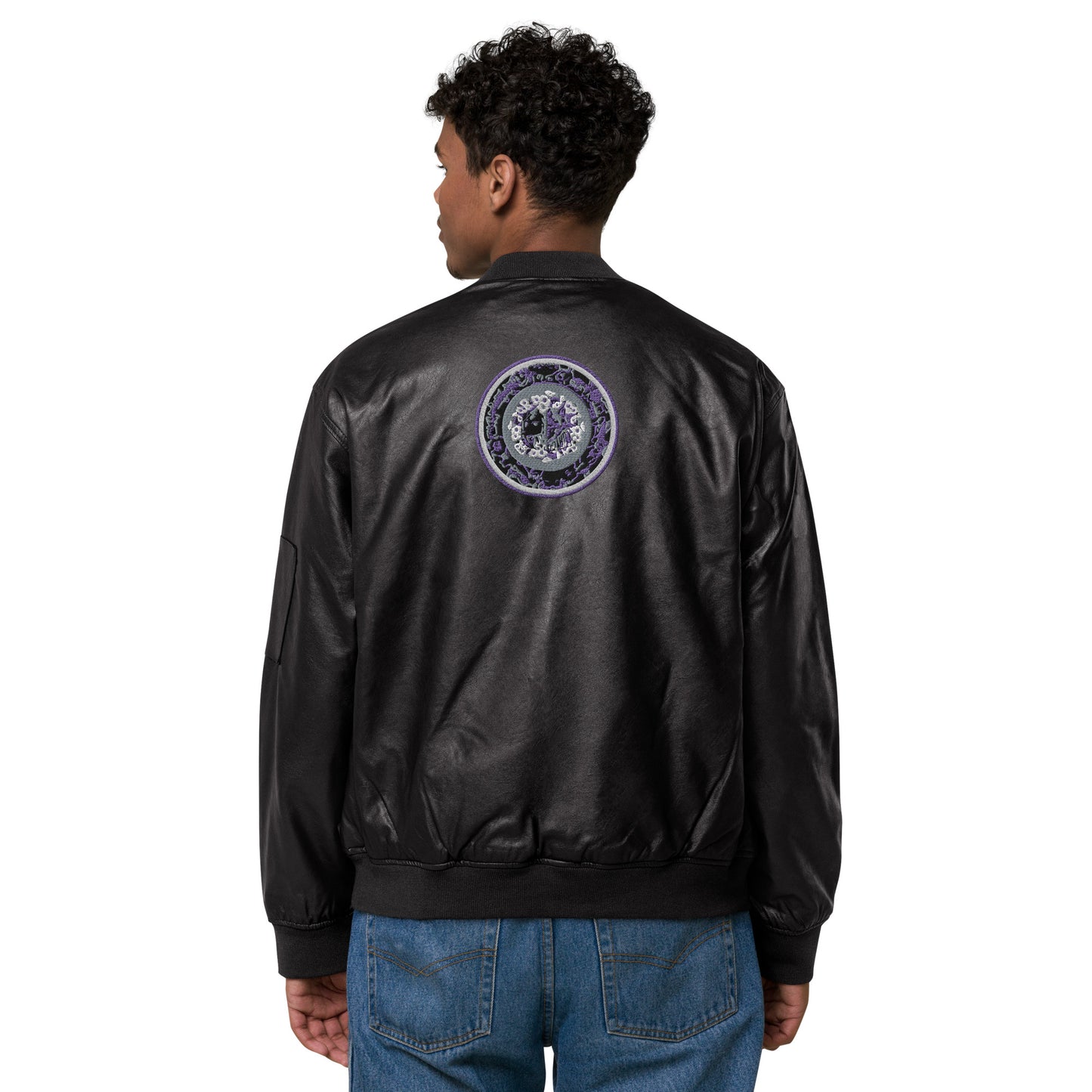 Codawinx Blossom Logo Embroidered Leather Bomber Jacket