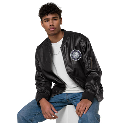 Codawinx Blossom Logo Embroidered Leather Bomber Jacket