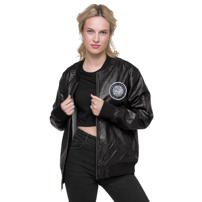 Codawinx Blossom Logo Embroidered Leather Bomber Jacket