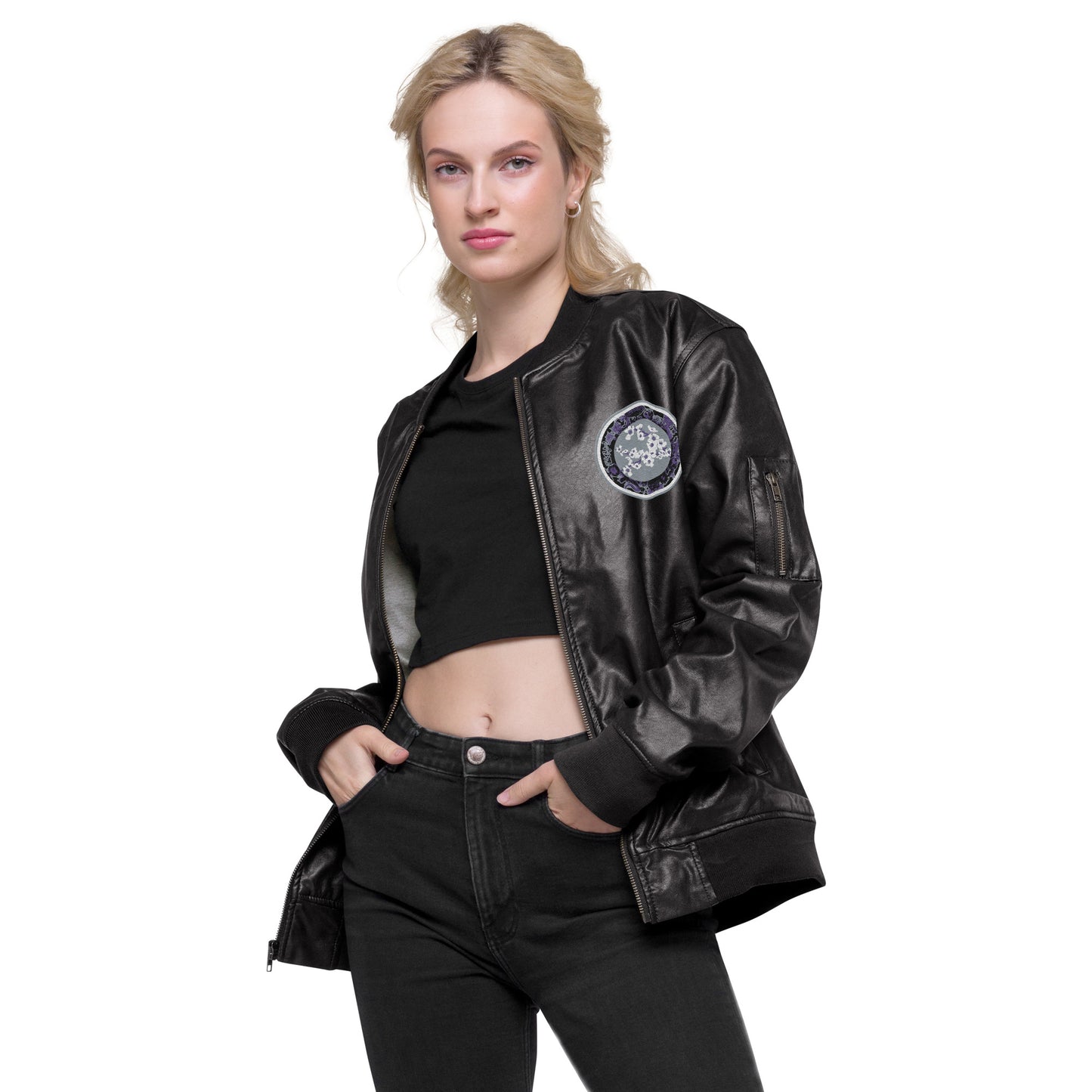 Codawinx Blossom Logo Embroidered Leather Bomber Jacket