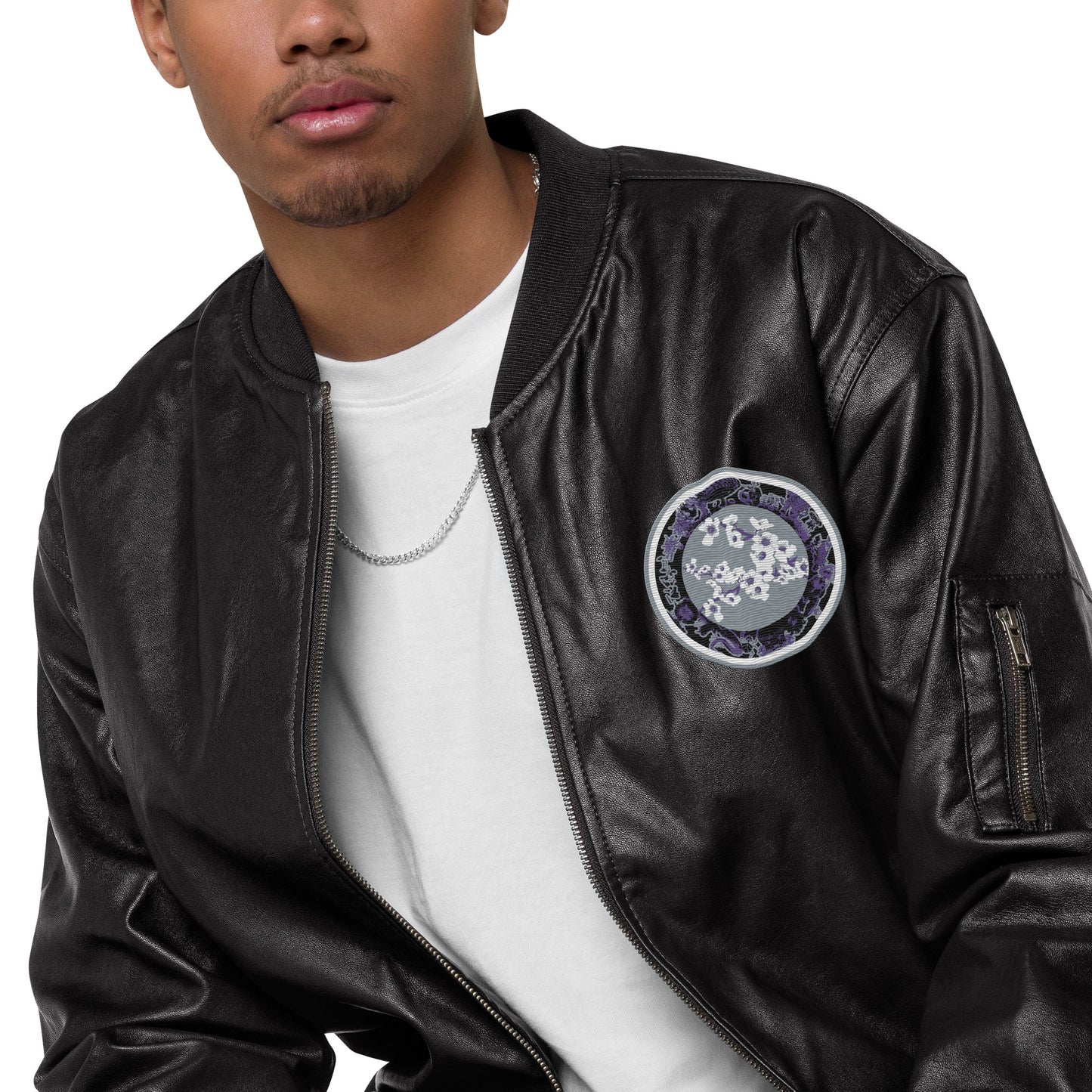 Codawinx Blossom Logo Embroidered Leather Bomber Jacket