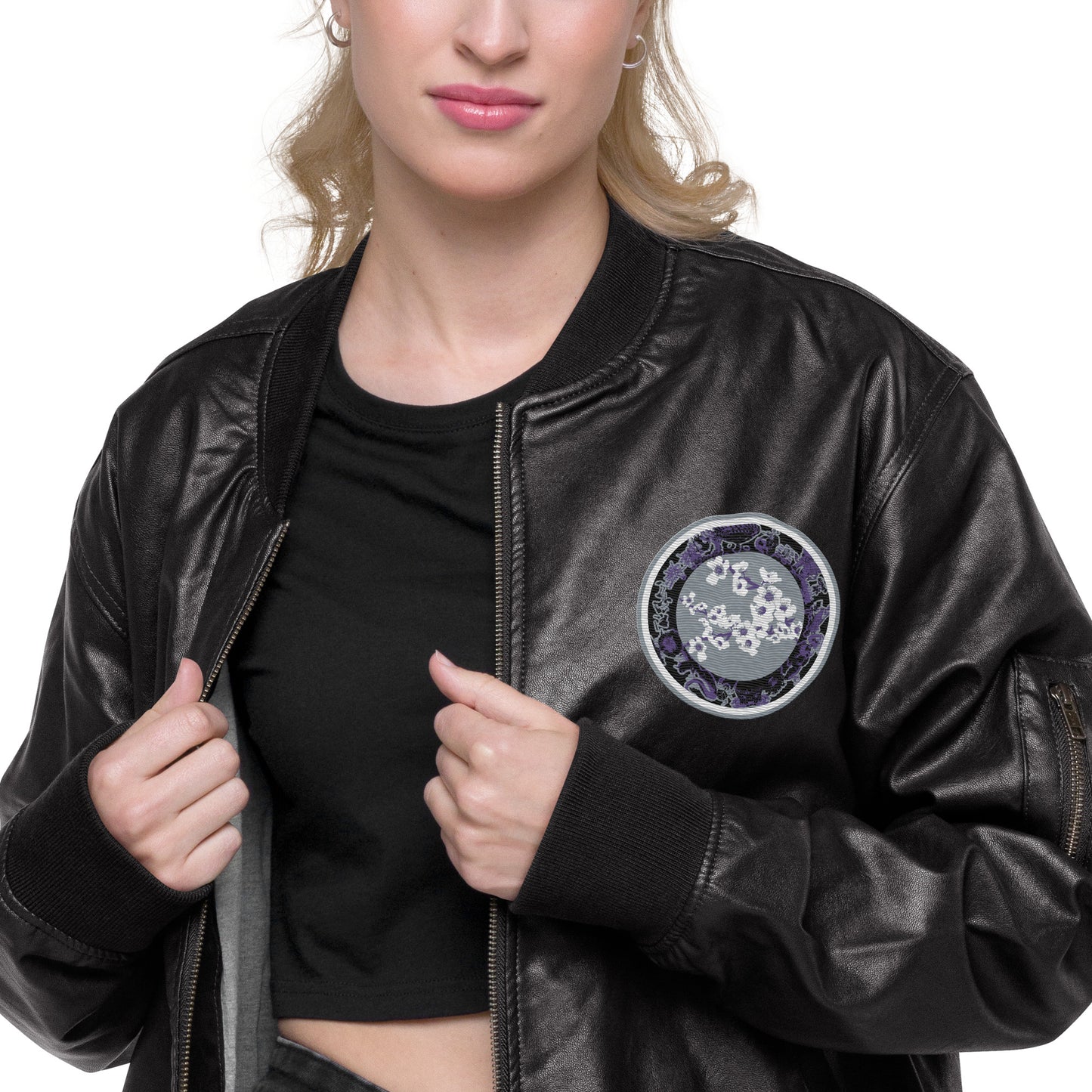 Codawinx Blossom Logo Embroidered Leather Bomber Jacket