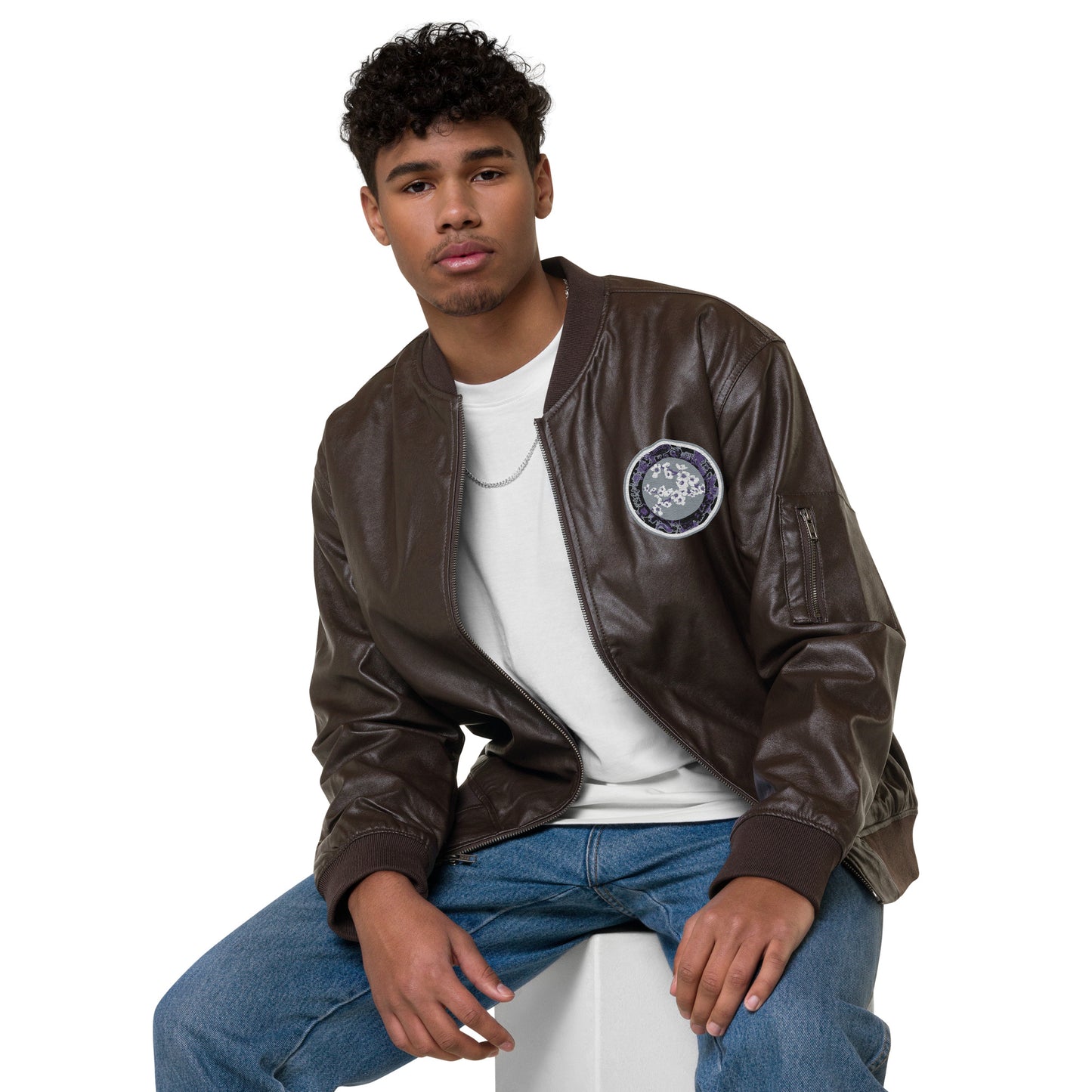 Codawinx Blossom Logo Embroidered Leather Bomber Jacket