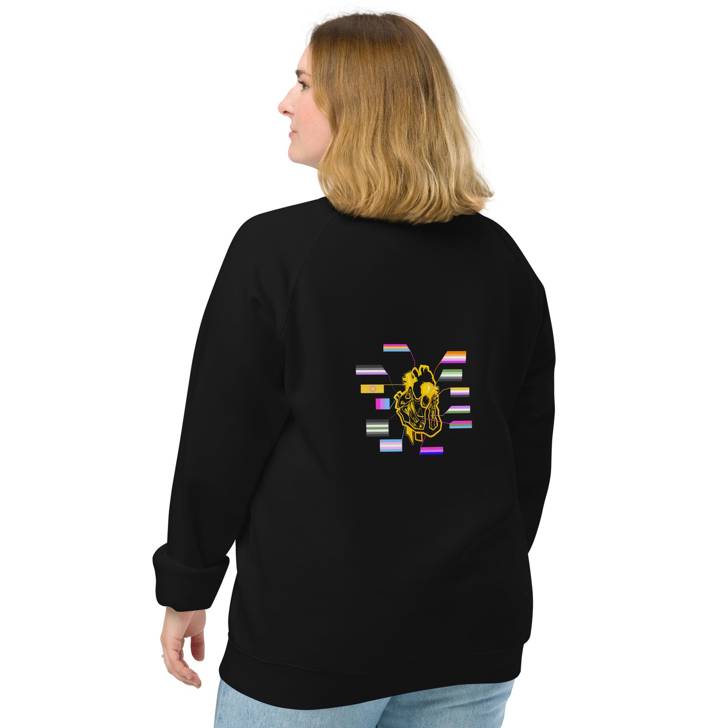 Pride Heart Agender Unisex Organic Raglan Sweatshirt