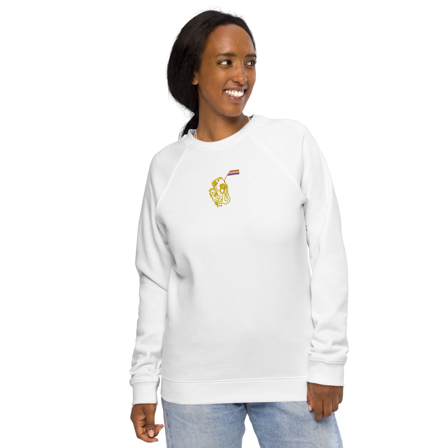 Pride Heart Lesbian Unisex Organic Raglan Sweatshirt