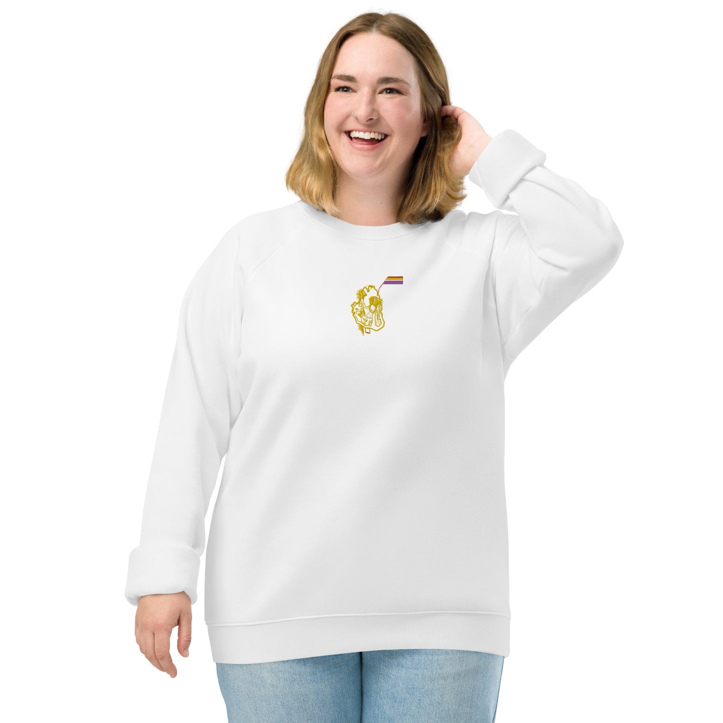 Pride Heart Lesbian Unisex Organic Raglan Sweatshirt