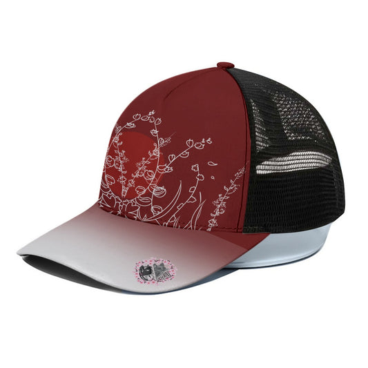 A Blossomed Stroll Peaked Cap With Black Half-mesh