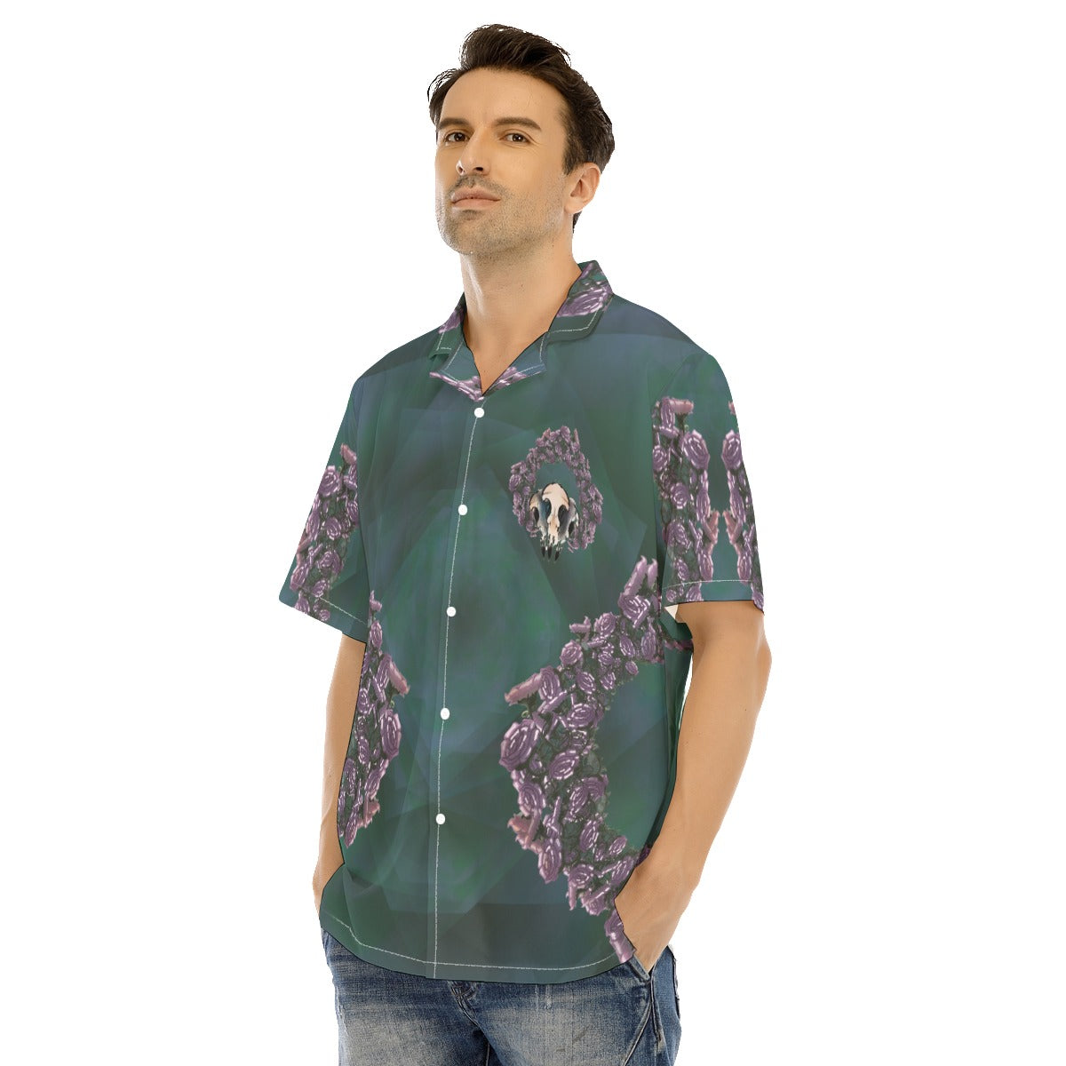 Raven Corona Hawaiian Shirt With Button Closure