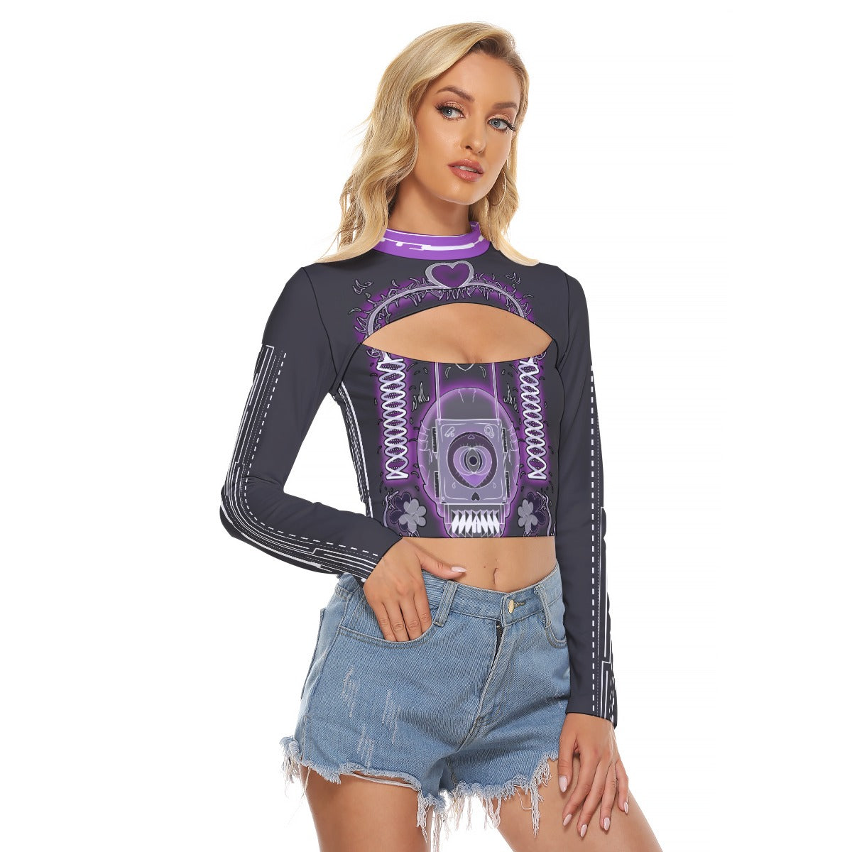 Skull Garden Hollow Chest Keyhole Tight Crop Top