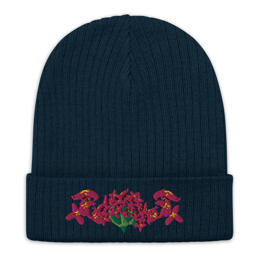 A Creeping Flower Ribbed Knit Beanie Hat